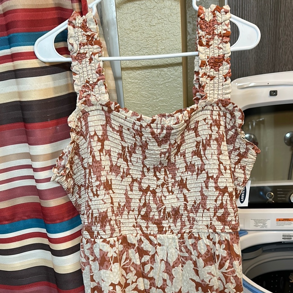 Old Navy Floral Smocked Tank Top - Cream and Brown